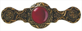 Notting Hill NHP-624-G-RC: 3" cc Victorian Jewel Cabinet Pull - Red Carnelian/24K Gold Plate