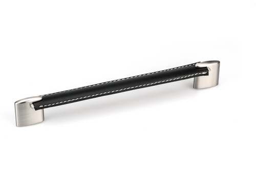Richelieu 74520422419590: 224mm cc Contemporary Cabinet Pull - Brushed Nickel/Black Leather