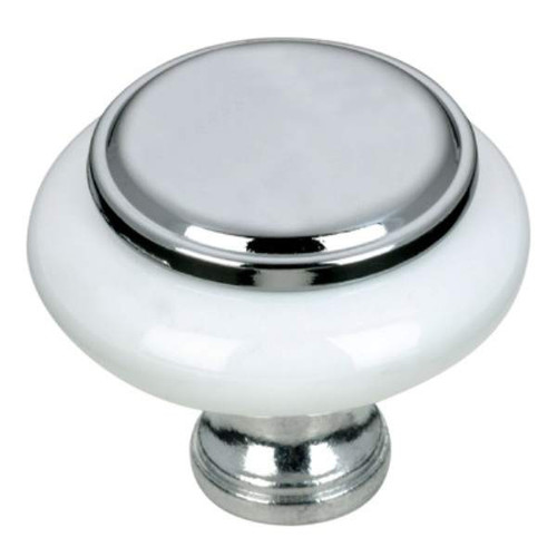 Richelieu BP7624614030: 1-1/4" Cherbourg Ceramic Cabinet Knob - Polished Chrome/White Richelieu BP7624614030: 1-1/4" Cherbourg Ceramic Cabinet Knob - Polished Chrome/White