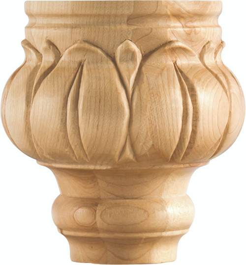 Hardware Resources LBF45MP: 4-1/2" x 4-1/2" Carved Leaf Bun Foot - Maple
