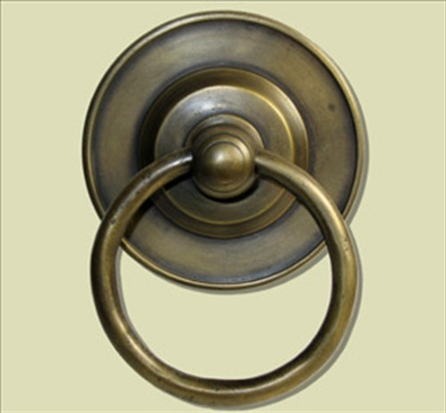 Handcrafted Hardware HRP1018: 3-1/8" Ring Pull w/Round Backplate - Unlacquered Antique Brass Handcrafted Hardware HRP1018: 3-1/8" Ring Pull w/Round Backplate - Unlacquered Antique Brass