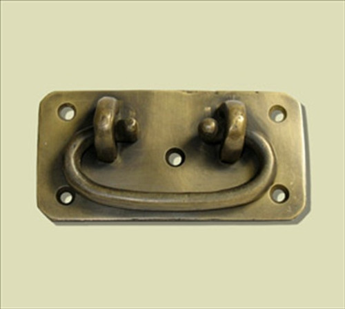 Handcrafted Hardware HBA4010: 3" Bail Pull w/Rectangular Backplate - Unlacquered Antique Brass