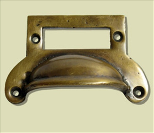 Handcrafted Hardware HBP7022: 3" Drawer Pull w/Label Slot - Unlacquered Antique Brass Handcrafted Hardware HBP7022: 3" Drawer Pull w/Label Slot - Unlacquered Antique Brass