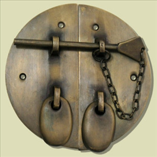Handcrafted Hardware HLA1030: 4-1/2" Round Latch w/Chain  - Unlacquered Antique Brass Handcrafted Hardware HLA1030: 4-1/2" Round Latch w/Chain  - Unlacquered Antique Brass