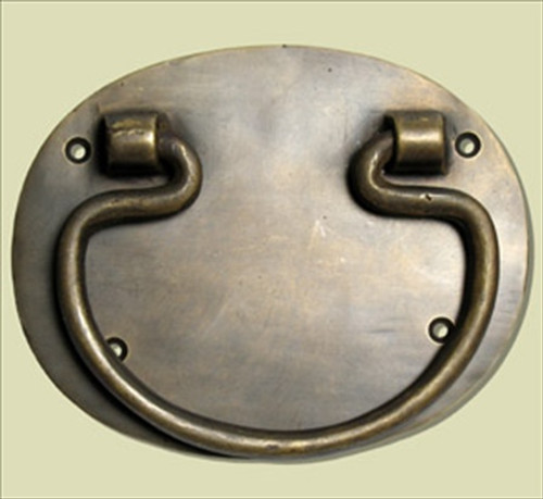 Handcrafted Hardware HBA2020: 4-7/8" Bail Pull w/Oval Backplate - Unlacquered Antique Brass