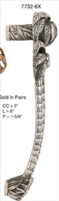 Edgar Berebi 7732/6x: 5 cc Key Largo Palm Tree Cabinet Pull (pair) - Burnished Silver Plate