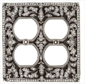 Edgar Berebi 8004ms: Double Duplex Switch Plate - Swarovski Crystal/Matte Sterling Silver