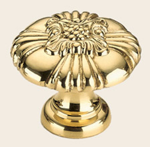 Omnia 7417/35.3: 1-3/8" Ornate Round Cabinet Knob - Polished Brass