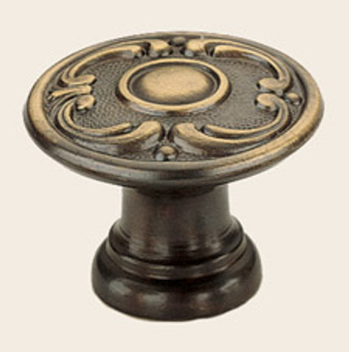 Omnia 7420/33.SB: 1-5/16" Ornate Round Cabinet Knob - Shaded Bronze
