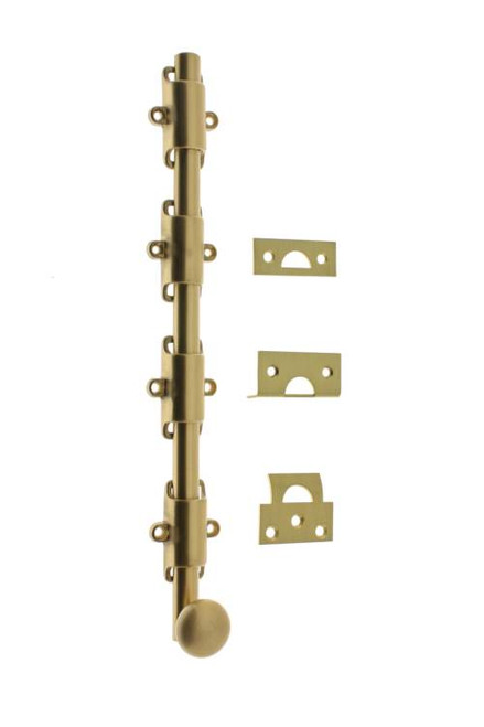 IDH Brass 11288-004: 36" Heavy Duty Surface Bolt w/Round Knob - Satin Brass