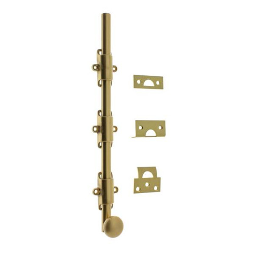 IDH Brass 11278-004: 12" Solid Brass Surface Bolt w/Round Knob - Satin Brass
