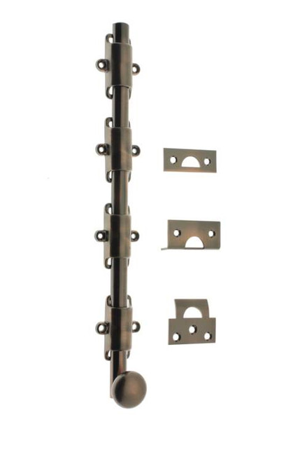 IDH Brass 11282-08A: 24" Heavy Duty Surface Bolt w/Round Knob - Antique Copper