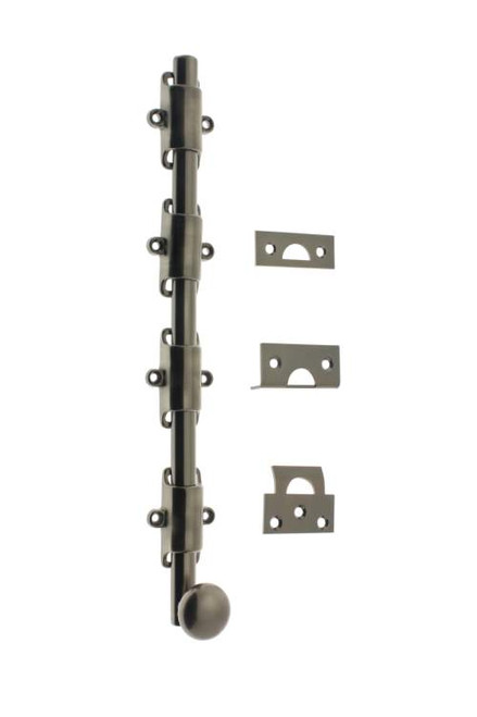 IDH Brass 11282-15A: 24" Heavy Duty Surface Bolt w/Round Knob - Antique Nickel