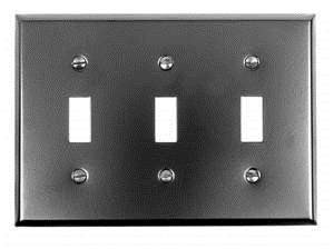 Acorn AW3BP: 6 5/8" Triple Toggle Switch Plate - Black Smooth Iron