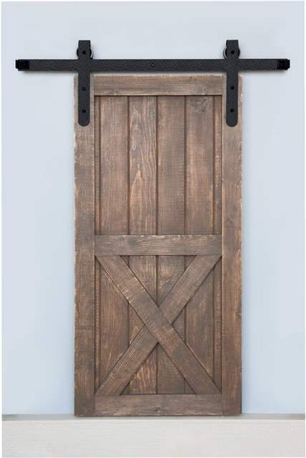 Acorn BH7BI-6: Round End Rolling Barn Door Hardware Kit with 6' Track - Rough Iron Acorn BH7BI-6: Round End Rolling Barn Door Hardware Kit with 6' Track - Rough Iron