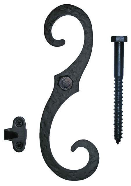 Acorn RK6BQ: 6-3/4" S Curve Shutter Dog for Wood (pair) - Black Rough Iron