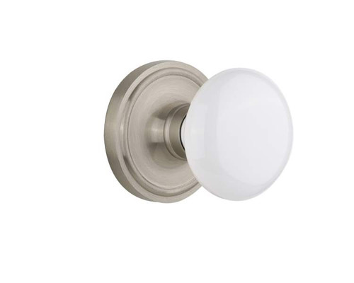 Nostalgic 702221: Classic Rosette w/White Porcelain Knob Passage Door Set - Satin Nickel