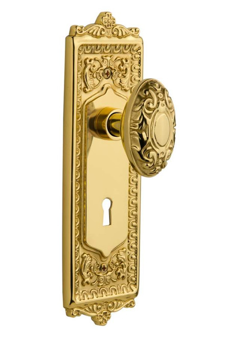 Nostalgic 702366: Mortise Egg and Dart Plate w/ Victorian Knob - Unlacquered Brass