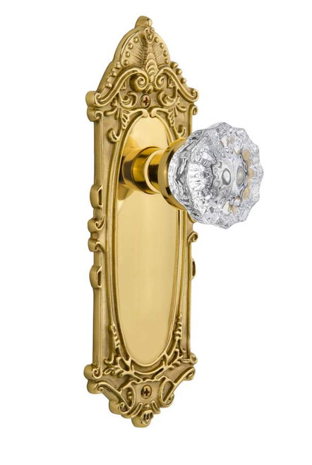 Nostalgic 701269: Victorian Backplate w/Clear Crystal Glass Knob Privacy Door Set - Polished Brass