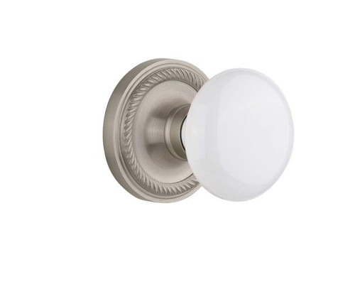 Nostalgic 702146: Mortise Knob Rope Rosette with White Porcelain - Satin Nickel