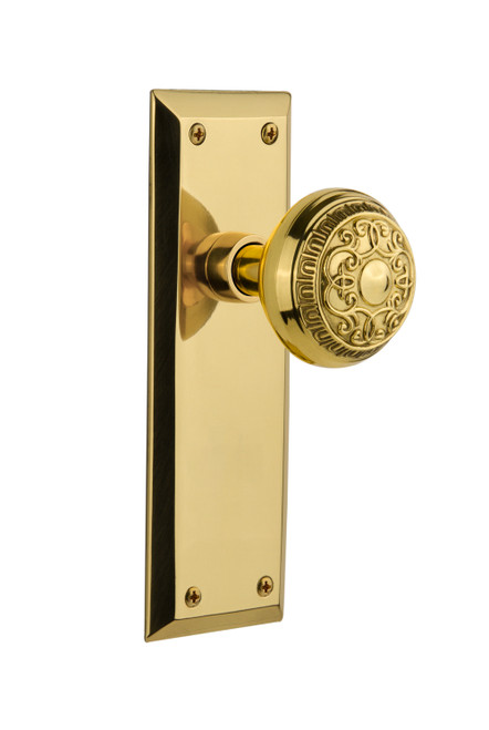 Nostalgic 702904: New York Backplate w/Egg & Dart Knob Single Dummy Door Set - Unlacquered Brass