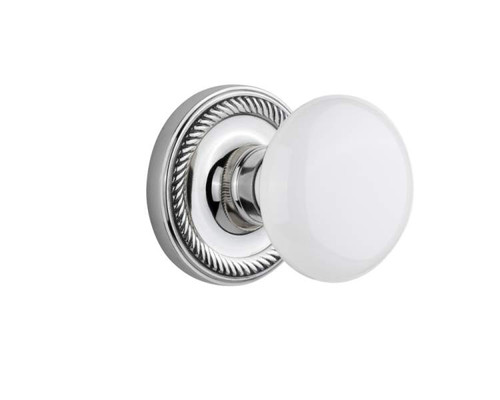 Nostalgic 702152: Rope Rosette w/White Porcelain Knob Privacy Door Set - Bright Chrome