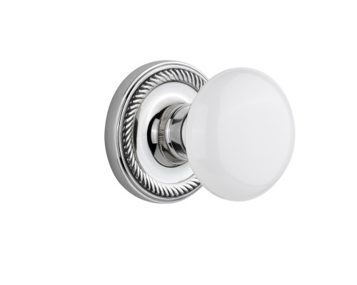 Nostalgic 702152: Rope Rosette w/White Porcelain Knob Privacy Door Set - Bright Chrome