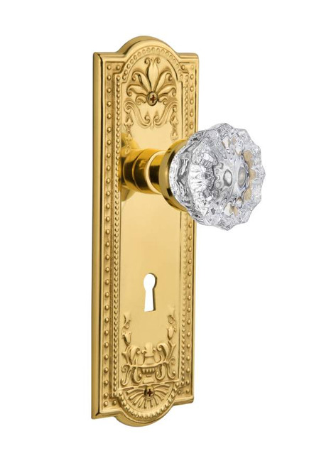 Nostalgic 701209: Mortise Meadows Plate w/ Crystal Knob and Keyhole - Polished Brass