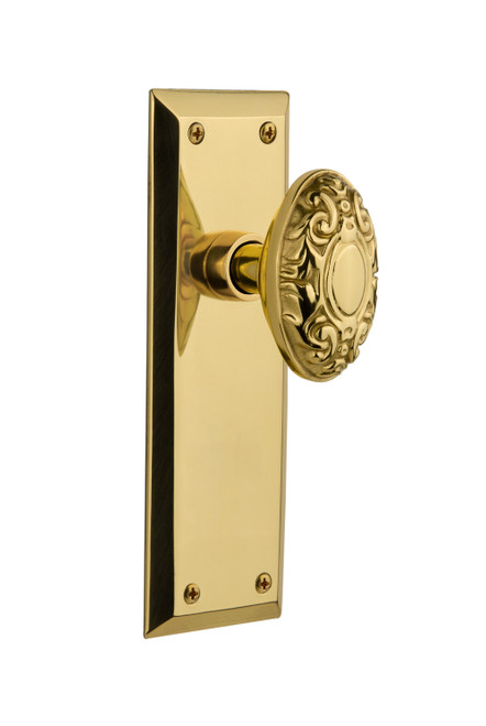 Nostalgic 702908: New York Backplate w/Victorian Knob Single Dummy Door Set - Unlacquered Brass
