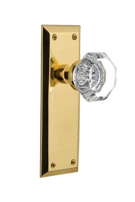Nostalgic 702909: New York Backplate w/Waldorf Knob Single Dummy Door Set - Unlacquered Brass