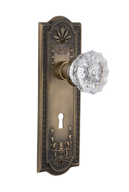 Nostalgic 701825: Meadows Backplate w/Clear Crystal Glass Knob Privacy Door Set - Antique Brass