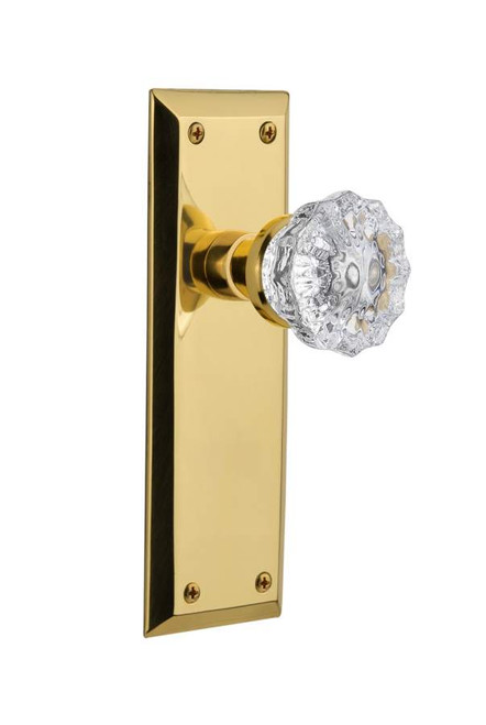 Nostalgic 702916: New York Backplate w/Clear Crystal Glass Knob Single Dummy Door Set - Unlacquered Brass