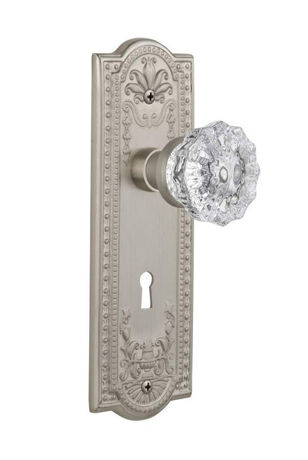 Nostalgic 701827: Meadows Backplate w/Clear Crystal Glass Knob Privacy Door Set - Satin Nickel