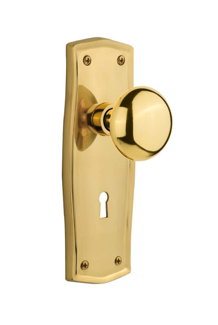 Nostalgic 701115: Mortise Prairie Plate w/ New York Knob and Keyhole - Polished Brass