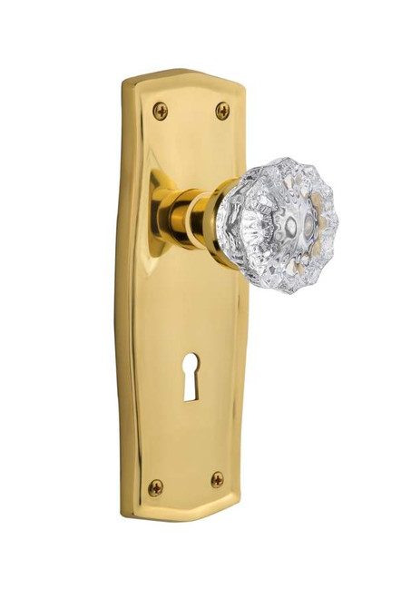 Nostalgic 701222: Prairie Backplate w/Clear Crystal Glass Knob Single Dummy Door Set - Polished Brass