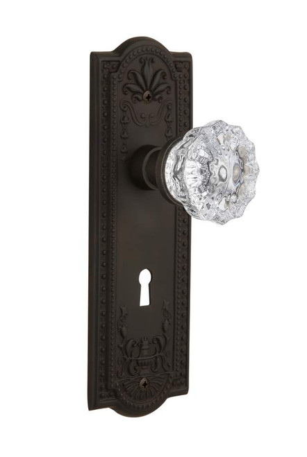 Nostalgic 704313: Meadows Backplate w/Clear Crystal Glass Knob Privacy Door Set - Oil-Rubbed Bronze