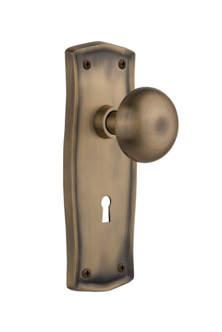 Nostalgic 704463: Prairie Backplate w/New York Knob Single Dummy Door Set - Antique Brass