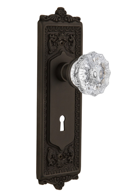 Nostalgic 704175: Egg & Dart Backplate w/Clear Crystal Glass Knob Single Dummy Door Set - Oil-Rubbed Bronze