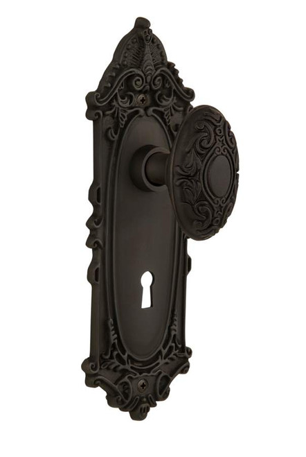 Nostalgic 704107: Victorian Backplate w/Victorian Knob Passage Door Set - Oil-Rubbed Bronze