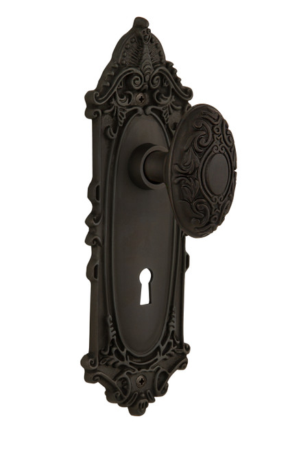Nostalgic 704107: Victorian Backplate w/Victorian Knob Passage Door Set - Oil-Rubbed Bronze