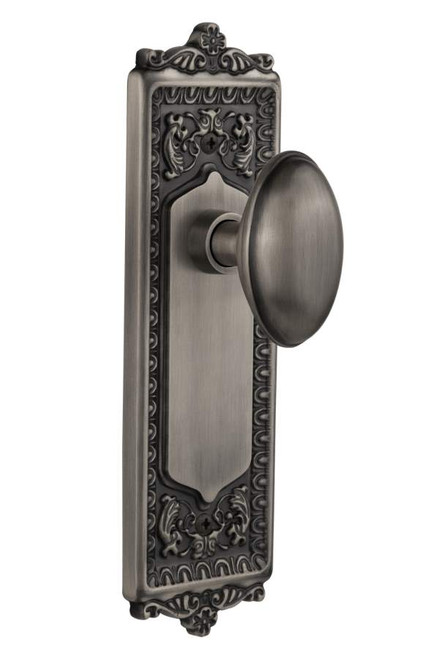 Nostalgic 704177: Egg & Dart Backplate w/Homestead Knob Privacy Door Set - Antique Pewter