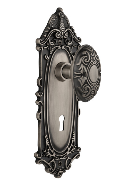 Nostalgic 704110: Victorian Backplate w/Victorian Knob Single Dummy Door Set - Antique Pewter