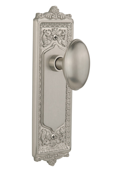 Nostalgic 704178: Egg & Dart Backplate w/Homestead Knob Privacy Door Set - Satin Nickel