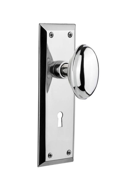 Nostalgic 704602: New York Backplate w/Homestead Knob Single Dummy Door Set - Bright Chrome