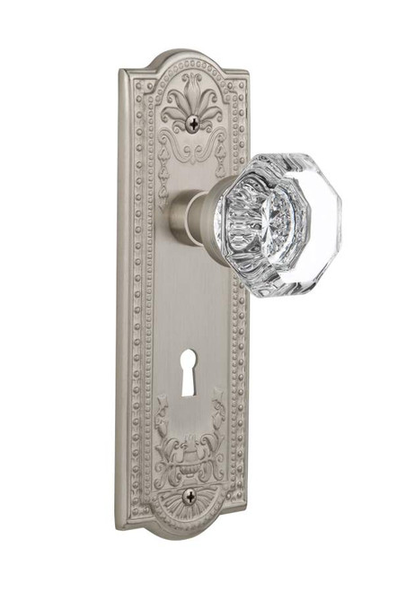 Nostalgic 704400: Meadows Backplate w/Waldorf Knob Passage Door Set - Satin Nickel
