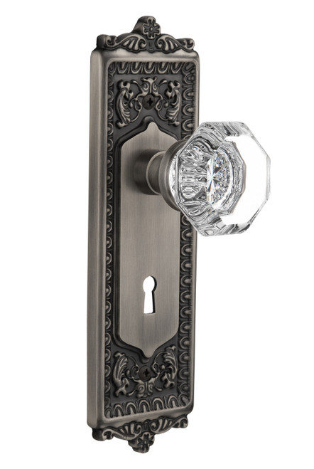 Nostalgic 704255: Egg & Dart Backplate w/Waldorf Knob Passage Door Set - Antique Pewter