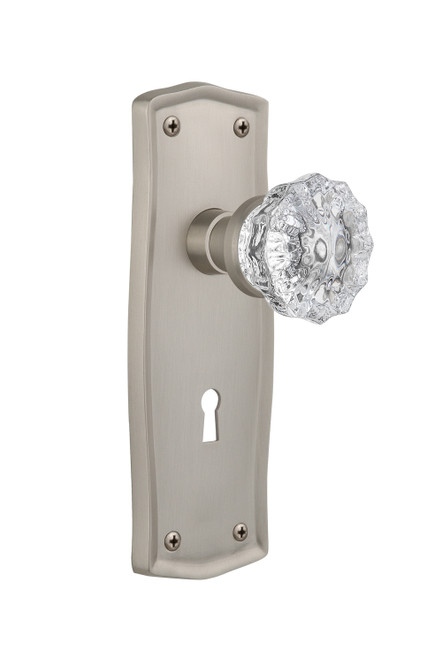 Nostalgic 704469: Prairie Backplate w/Clear Crystal Glass Knob Passage Door Set - Satin Nickel