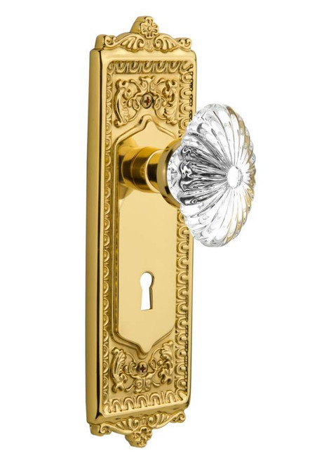Nostalgic 703674: Mortise Egg-Dart Plate Oval Fluted Crystal Knob - Unlacquered Brass