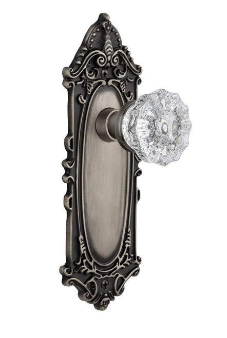 Nostalgic 704114: Victorian Backplate w/Clear Crystal Glass Knob Passage Door Set - Antique Pewter