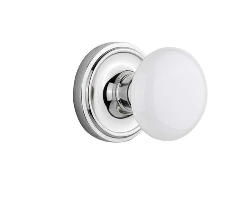 Nostalgic 702192: Classic Rosette w/White Porcelain Knob Single Dummy Door Set - Bright Chrome